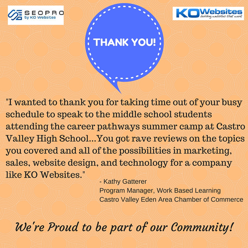 Thank You Note for KO Website Involvement with Castro Valley Unified