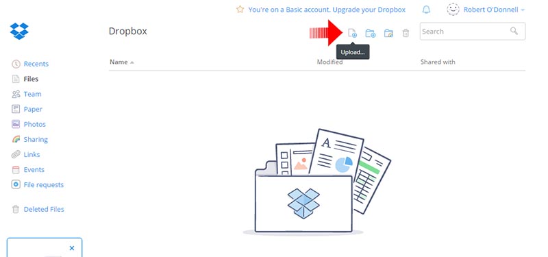 how to upload to dropbox